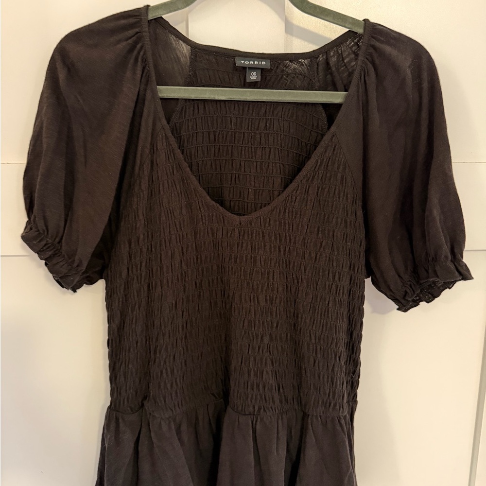 Torrid Black Smocked Peplum Blouse